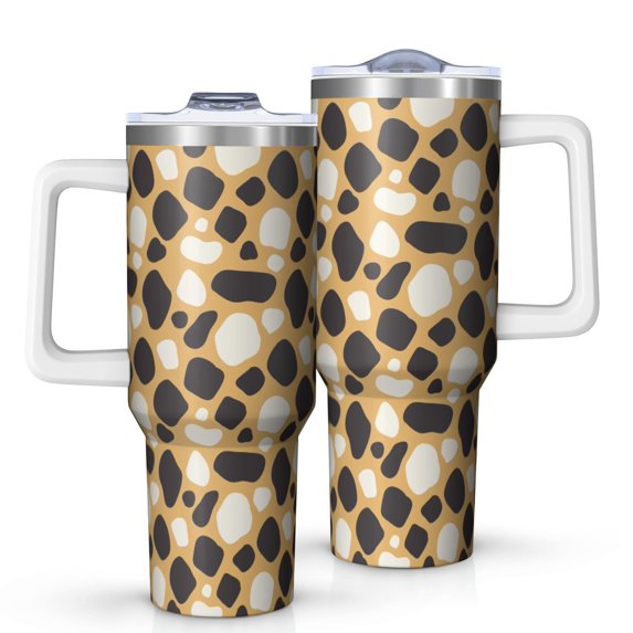 Leopard Print 40oz Tumbler– Stainless Steel Insulated Tumbler with Handle and Straw, Large Capacity Travel Cup for Hot & Cold Drinks