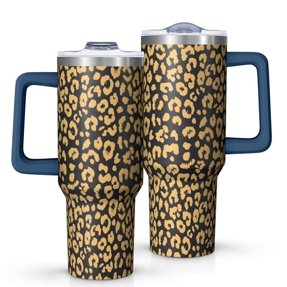 Leopard Print 40oz Tumbler– Stainless Steel Insulated Tumbler with Handle and Straw, Large Capacity Travel Cup for Hot & Cold Drinks
