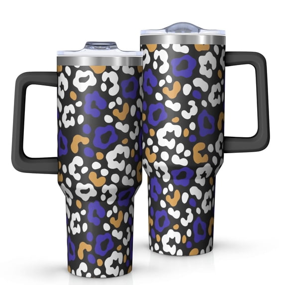 Leopard Print 40oz Tumbler– Stainless Steel Insulated Tumbler with Handle and Straw, Large Capacity Travel Cup for Hot & Cold Drinks