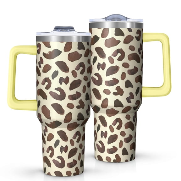 Leopard Print 40oz Tumbler– Stainless Steel Insulated Tumbler with Handle and Straw, Large Capacity Travel Cup for Hot & Cold Drinks