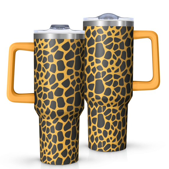 Leopard Print 40oz Tumbler– Stainless Steel Insulated Tumbler with Handle and Straw, Large Capacity Travel Cup for Hot & Cold Drinks