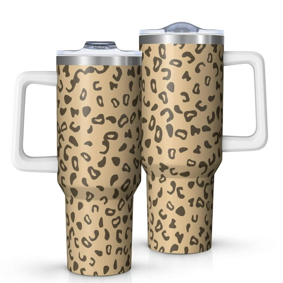 Leopard Print 40oz Tumbler– Stainless Steel Insulated Tumbler with Handle and Straw, Large Capacity Travel Cup for Hot & Cold Drinks
