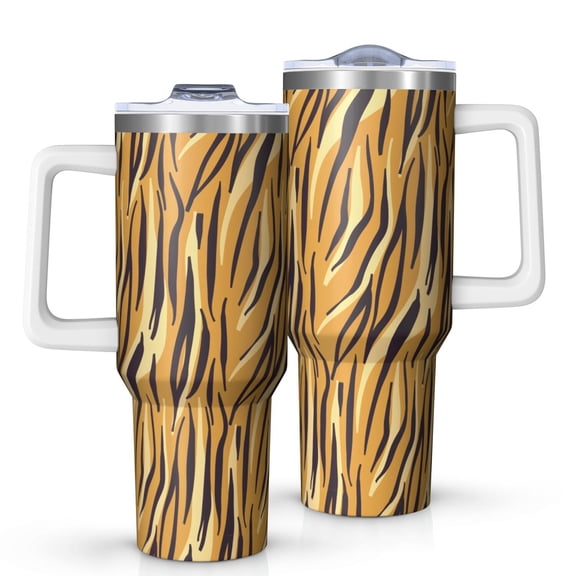 Leopard Print 40oz Tumbler– Stainless Steel Insulated Tumbler with Handle and Straw, Large Capacity Travel Cup for Hot & Cold Drinks