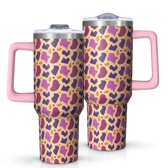 Leopard Print 40oz Tumbler– Stainless Steel Insulated Tumbler with Handle and Straw, Large Capacity Travel Cup for Hot & Cold Drinks