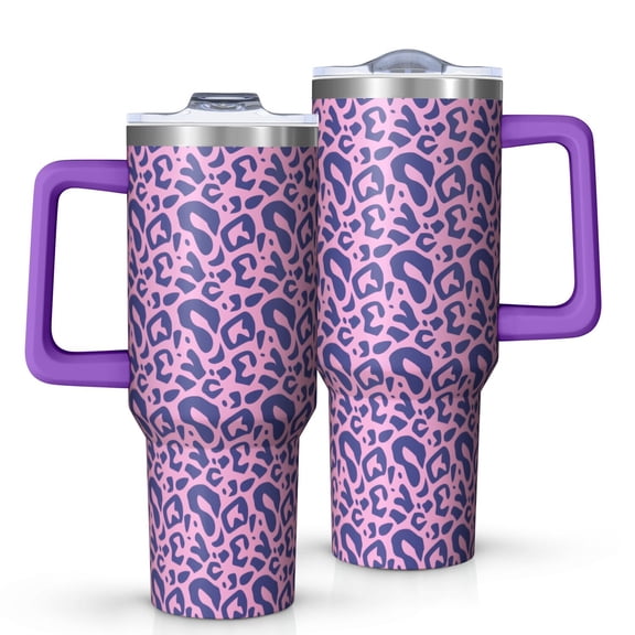 Leopard Print 40oz Tumbler– Stainless Steel Insulated Tumbler with Handle and Straw, Large Capacity Travel Cup for Hot & Cold Drinks