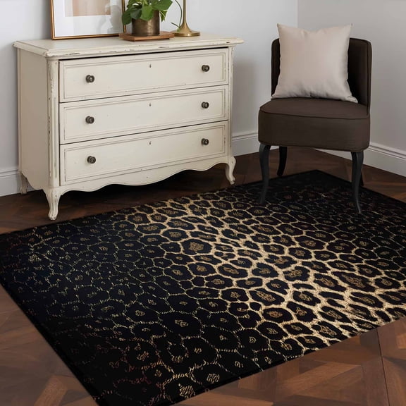Leopard Print 4x6 Rug for Dining Table for 4 People Under Table, Dot Gradient Texture ashable Non Slip Rectangle Area Rug