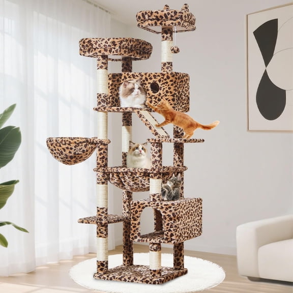 Leopard Print 71 Inches Cat Tree Tower For Indoor Cats