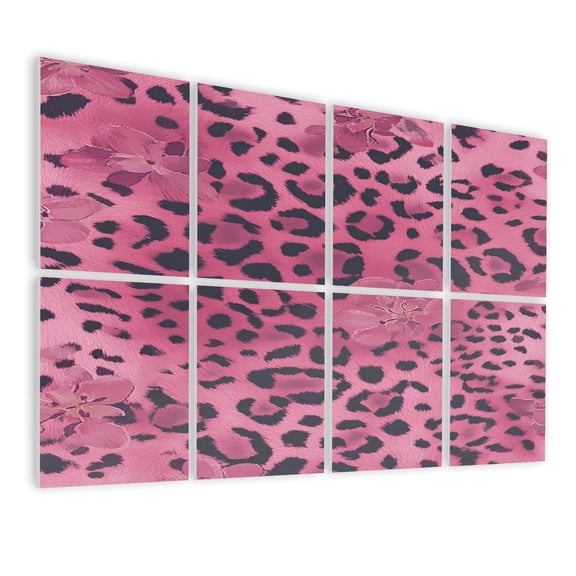 Leopard Print 8 Pack Art Acoustic Panels Sound Absorbing Pink Leopard Print Floral Accents Decorative Soundproof Wall Panels Self Adhesive for Nursery Game Room Bedroom 48"x32"