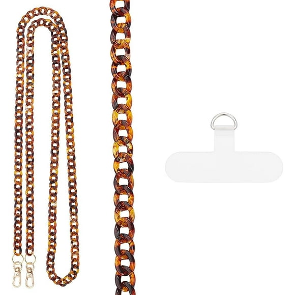 Leopard Print Acrylic Cell Phone Crossbody Curb Chain with TPU Mobile Phone Lanyard Patch and Alloy Swivel Clasps Chocolate 137cm