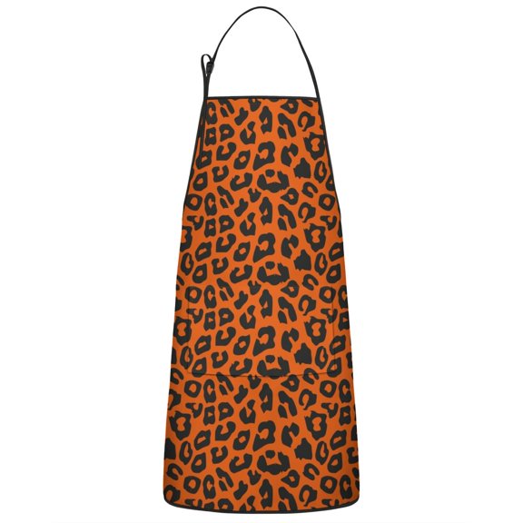 Leopard Print Adjustable Waterproof Apron for Adults 33x27 Inch – Cooking Apron with 2 Large Pockets, Durable Polyester Bib for Kitchen, Baking, BBQ, and Home Use