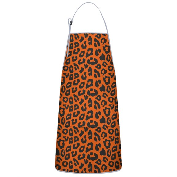 Leopard Print Adjustable Waterproof Apron for Adults 33x27 Inch – Cooking Apron with 2 Large Pockets, Durable Polyester Bib for Kitchen, Baking, BBQ, and Home Use