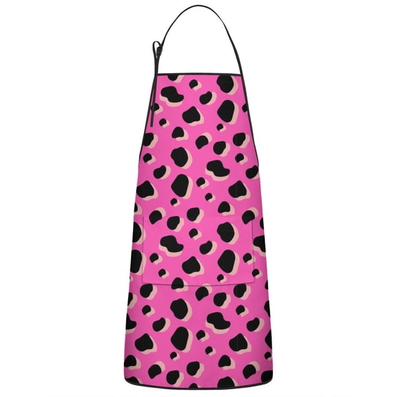 Leopard Print Adjustable Waterproof Apron for Adults 33x27 Inch – Cooking Apron with 2 Large Pockets, Durable Polyester Bib for Kitchen, Baking, BBQ, and Home Use