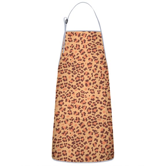 Leopard Print Adjustable Waterproof Apron for Adults 33x27 Inch – Cooking Apron with 2 Large Pockets, Durable Polyester Bib for Kitchen, Baking, BBQ, and Home Use
