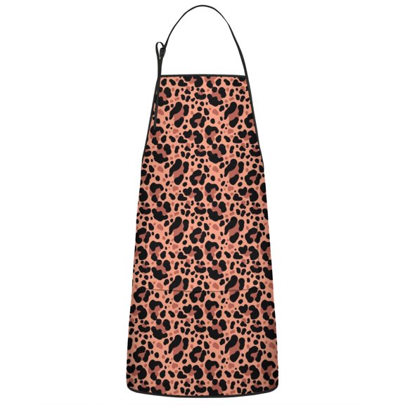 Leopard Print Adjustable Waterproof Apron for Adults 33x27 Inch – Cooking Apron with 2 Large Pockets, Durable Polyester Bib for Kitchen, Baking, BBQ, and Home Use