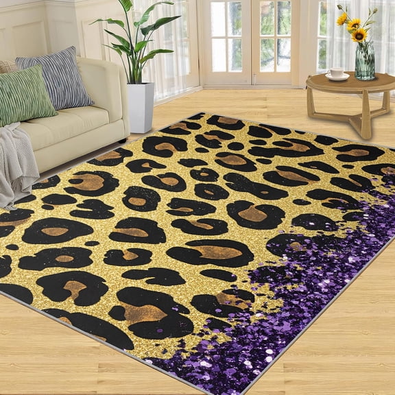 Leopard Print Animal Area Rugs, Brown Fashion Carpet, Washable Non Slip Low Pile Soft Rug for Living Room Bedroom Dining Room Home Office Decor Mat 2x3ft