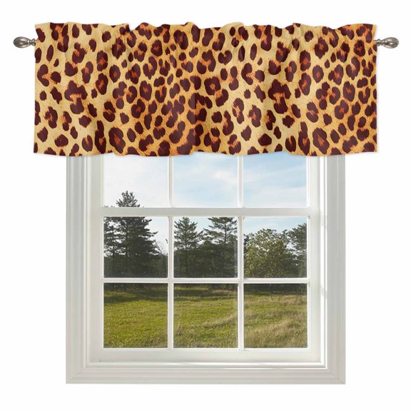 Leopard Print Animal Print Texture Valances for Windows Wild Style Rod Pocket Curtain Valance Window Treatment Short Curtains for Kitchen Living Room,42x12in
