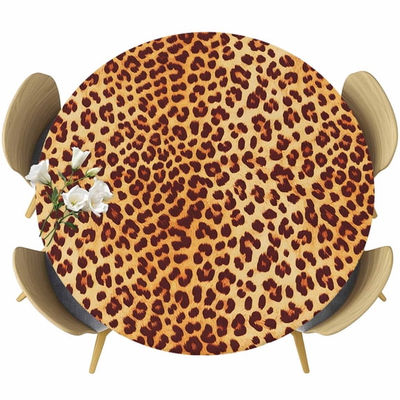 Leopard Print Animal Skin Texture Fitted Round Tablecloths Table Covers 45"-54",Waterproof Table Cloth for Kitchen Holiday Party Tables Decor