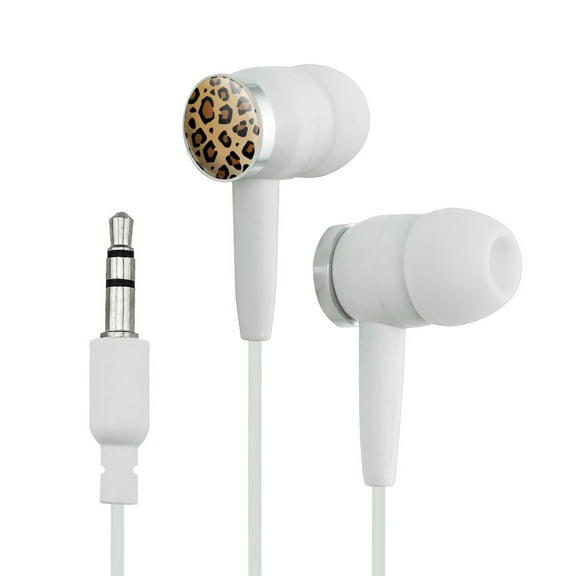 Leopard Print Animal Spots Novelty In-Ear Earbud Headphones - White