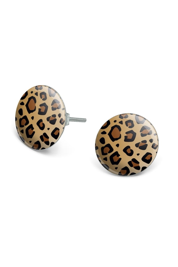Leopard Print Animal Spots Novelty Silver Plated Stud Earrings