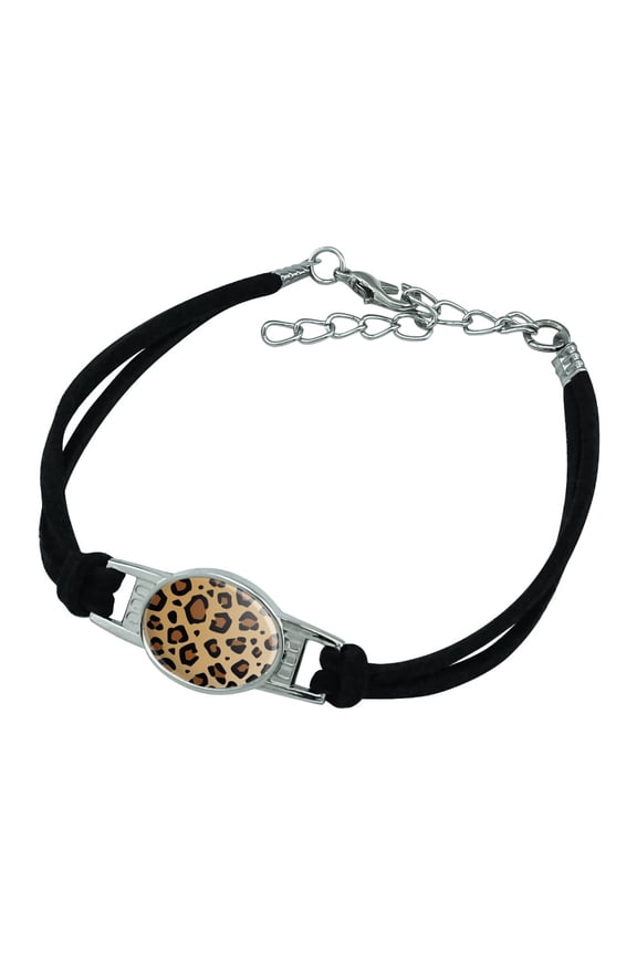 Leopard Print Animal Spots Novelty Suede Leather Metal Bracelet