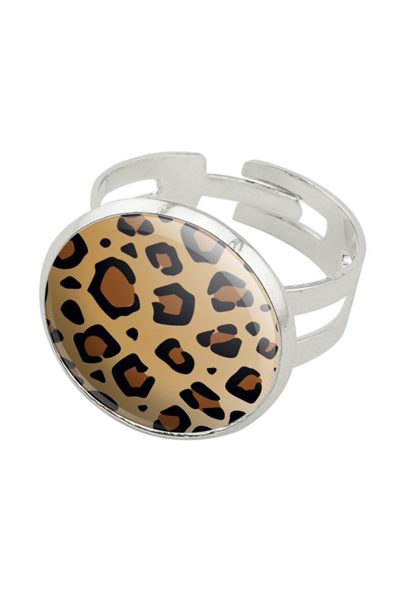 Leopard Print Animal Spots Silver Plated Adjustable Novelty Ring
