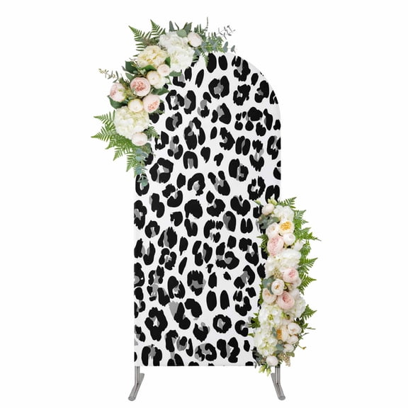 Leopard Print Arch Backdrop Cover 4FT, Abstract Animals Textured Black White Spandex Fitted Stretchy Arch Stand Covers, Round Top Chiara Backdrop Cover for Wedding Party Birthday Baby Shower