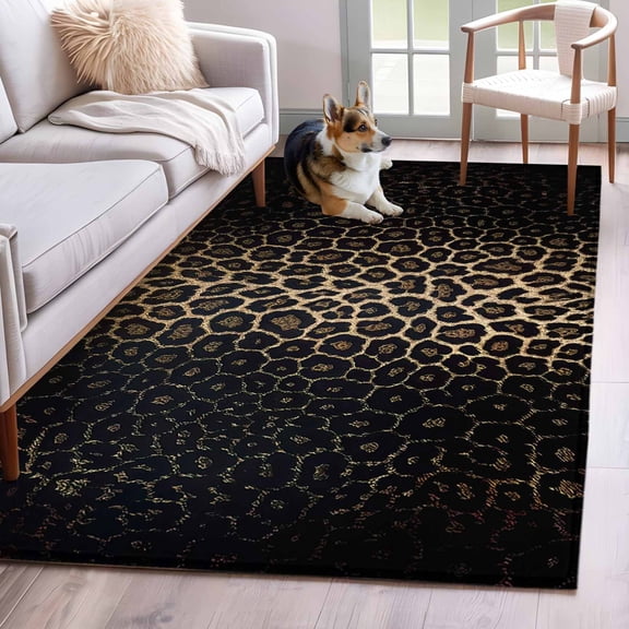 Leopard Print Area Rug 3x5 FT, Non Slip Entryway Bedside Carpet, Chic Abstract Black Brown Animals Texture Washable Soft Floor Carpet Indoor Mat Non-Shedding Throw Rug for Dorm Kitchen Home Office