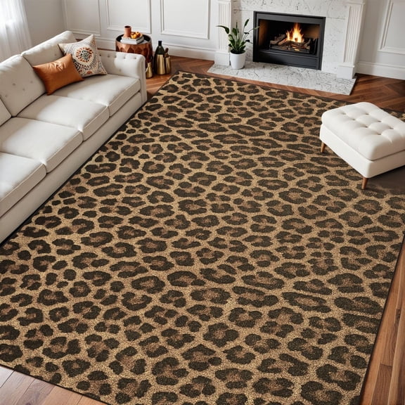 Leopard Print Area Rug, African Animal Pattern Carpet, Washable Non Slip Low Pile Soft Thin, Living Room Bedroom Dining Office Home Decor Mat 5x6ft
