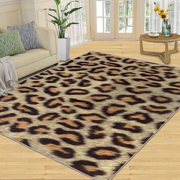 Leopard Print Area Rug, Brown Cheetah Texture Rugs for Living Room, Large Machine Washable Decorative Carpet for Bedroom Dining Room Farmhouse 5 x 8ft