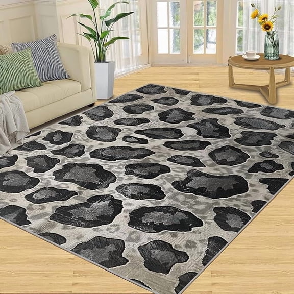 Leopard Print Area Rug, Cheetah Print Living Room Rug Black Gray Abstract Pattern Rugs for Bedroom, Indoor Non-Slip Rugs, Machine Washable Carpet for Front Entrance Floor Decor 3 x 4ft