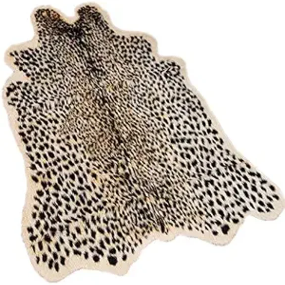 Leopard Print Area Rug Faux Fur Cowhide Style 5.2 ft x 6.5 ft