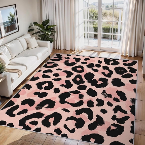 Leopard Print Area Rug Pink Cheetah Pattern Carpet Washable Non Slip Soft Living Room Bedroom Entrance Mat 2x3ft