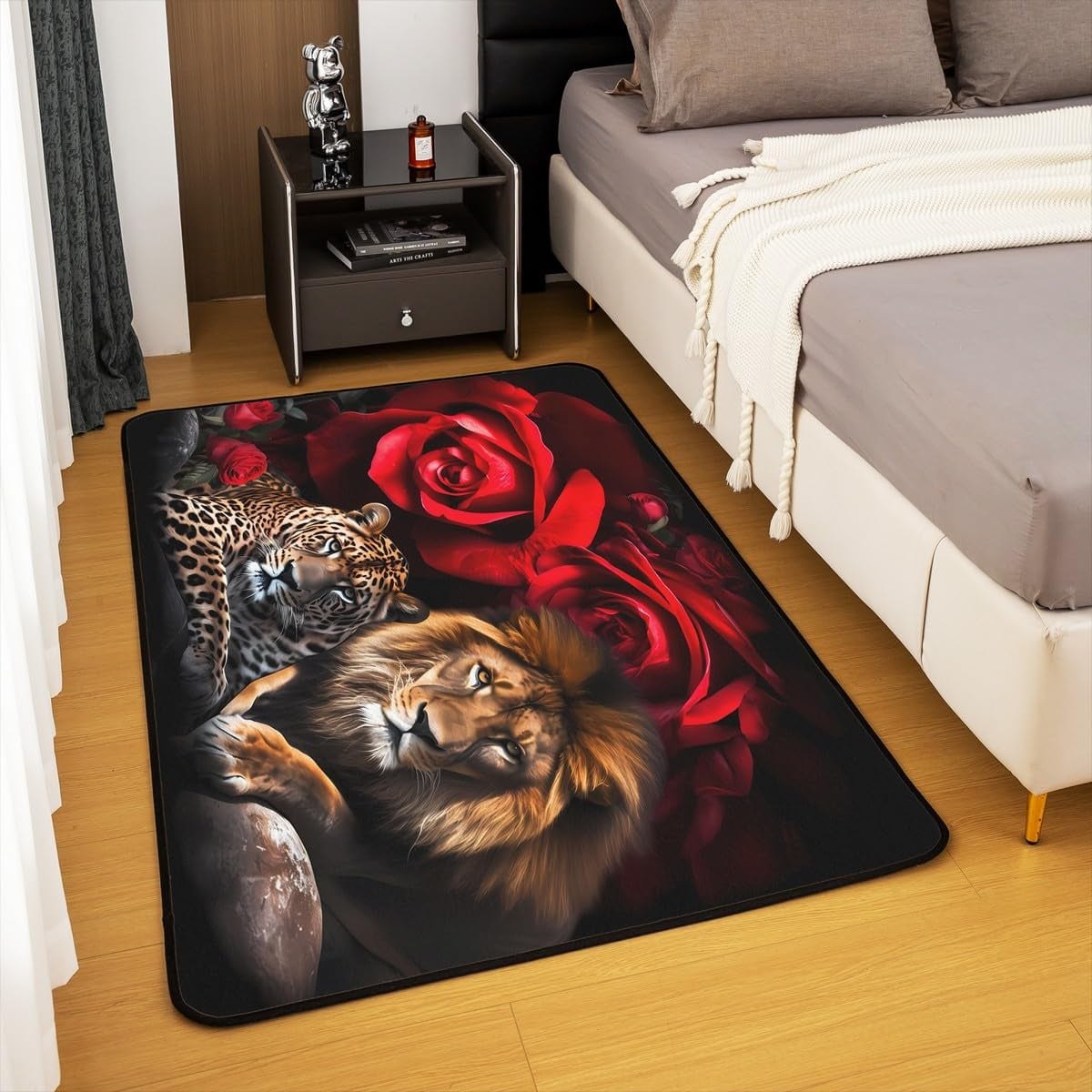 Leopard Print Area Rug Rose Lion Cheetah Print Floor Mat Durable Indoor ...
