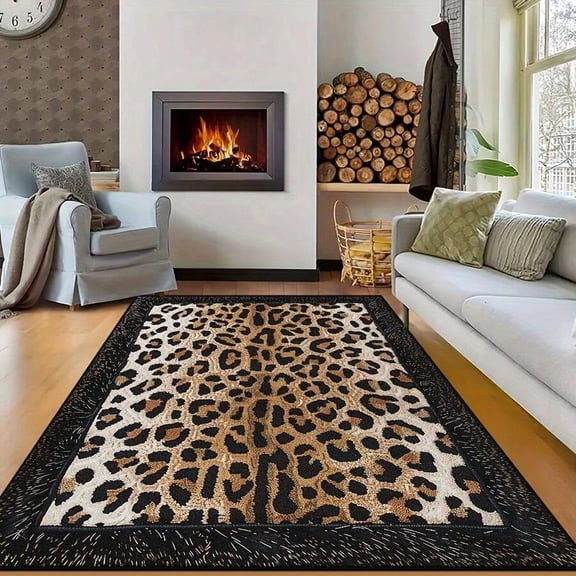 Leopard Print Area Rug with Non-Slip Rubber Bottom