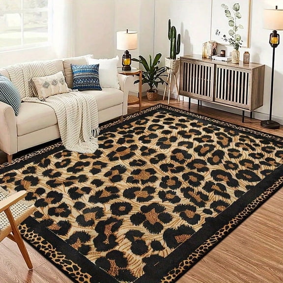 Leopard Print Area Rug with Non-Slip Rubber Bottom