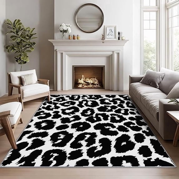 Leopard Print Area Rugs for Bedroom, Black and White Cheetah Living Room Rug, Animal Print Rug for Bedroom, Wildlife Faux Fur Washable Carpet, Leopard Home Decor & Gifts 2 x 3ft