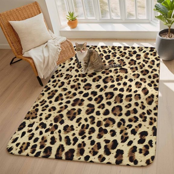 Leopard Print Area Rugs for Living Room 5x6, Modern Abstract Leopard Texture Washable Area Rug with Non Slip Backing, Stain Resist Linen Carpet for Bedroom, Dining Room, Entryway, Entrance