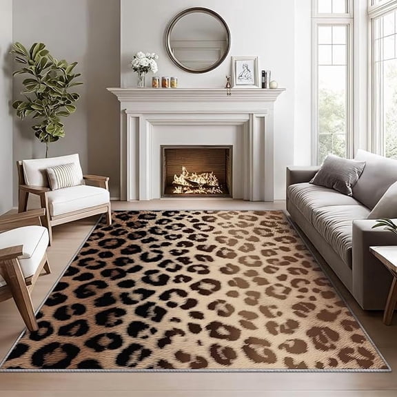 Leopard Print Area Rugs for Living Room, Brown Animal Print Living Room Rug, Cheetah Wildlife Rug for Bedroom, Wild Animal Washable Carpet, Leopard Home Decor & Gifts 2 x 3ft