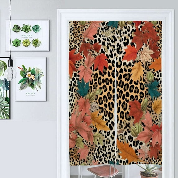 Leopard Print Autumn Leaves Pattern Door Curtain Nordic Living Room DoorCurtain Porch Partition Curtain Kitchen Rative Half Curtain