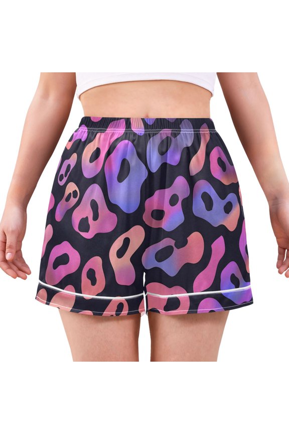 Leopard Print Background Women's Pajama Shorts Silky Satin Casual Lounge Sleep Zero Pressure