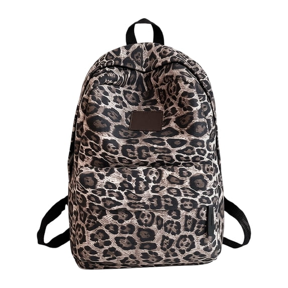 Leopard Print Backpack for Teen Girls, Trendy School Bag with Large Capacity, Lightweight Water Resistant Nylon Bookbag for Middle High School College Students Daily Travel, Black