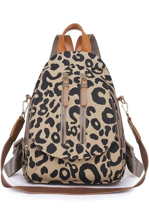 Leopard Print Backpack for Women Pu Leather Cheetah Print Shoulder Daypack Leopard Satchel Backpack with Handle Multipurpose (Single Zipper)