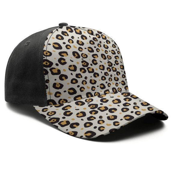 Leopard Print Baseball Cap Adjustable Size – Stylish Spliced Design Trucker Hat, Dad Hat with Full Print Front & Brim, Breathable Cotton Blend Snapback for Sports, Travel & Daily Wear