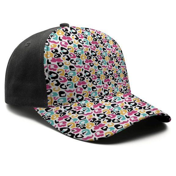 Leopard Print Baseball Cap Adjustable Size – Stylish Spliced Design Trucker Hat, Dad Hat with Full Print Front & Brim, Breathable Cotton Blend Snapback for Sports, Travel & Daily Wear