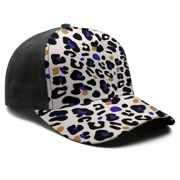 Leopard Print Baseball Cap Adjustable Size – Stylish Spliced Design Trucker Hat, Dad Hat with Full Print Front & Brim, Breathable Cotton Blend Snapback for Sports, Travel & Daily Wear