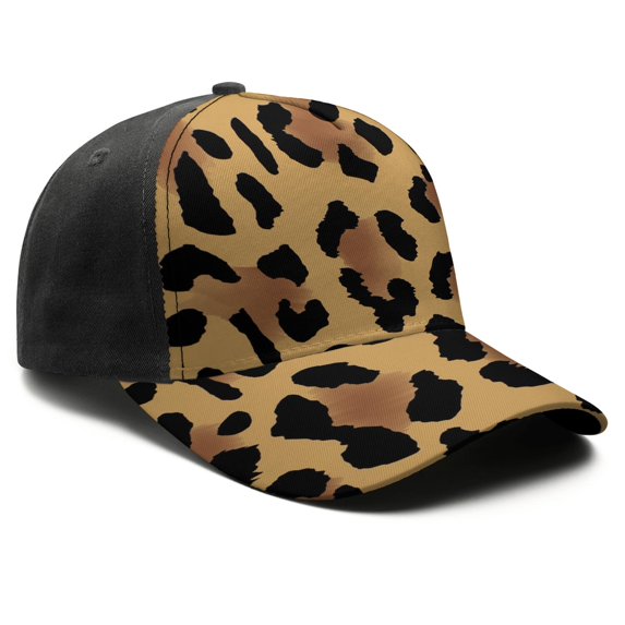 Leopard Print Baseball Cap Adjustable Size – Stylish Spliced Design Trucker Hat, Dad Hat with Full Print Front & Brim, Breathable Cotton Blend Snapback for Sports, Travel & Daily Wear