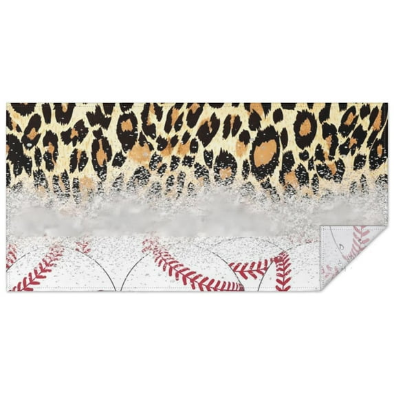 Leopard Print and Baseballs Pattern Rectangle Tablecloth 60"x120",Waterproof Polyester Rectangle Table Cloth, Wipeable Spillproof Polyester Tablecloth for Dining, Camping, Indoor and Outdoor