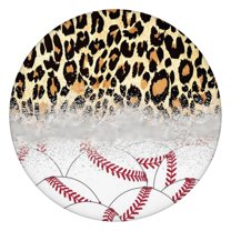 Leopard Print and Baseballs Pattern Round Fitted Tablecloth with Elastic Edge,Dining Table Cover Waterproof,Outdoor Round Tablecloth for Camping,Dining,Indoor and Outdoor