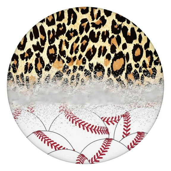 Leopard Print and Baseballs Pattern Round Fitted Tablecloth with Elastic Edge,Dining Table Cover Waterproof,Outdoor Round Tablecloth for Camping,Dining,Indoor and Outdoor
