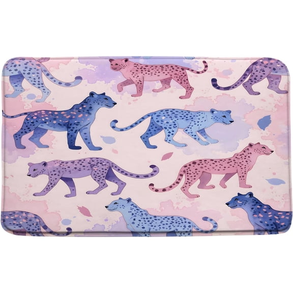 Leopard Print Bath Mat Memory Foam Rug Tropical Jungle Big Cat Design 16x24 Inch Non Slip Absorbent Bathroom Doormat
